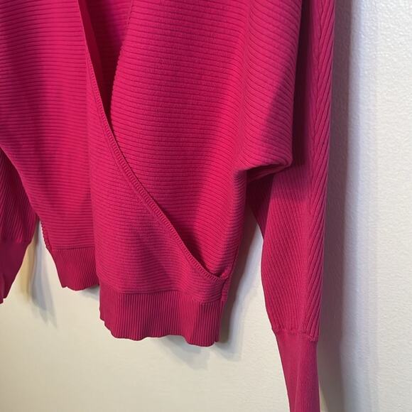 Express Womens Long Sleeve Scoopneck Ribbed Sweater Hot Pink Open Back Small - Picture 6 of 7